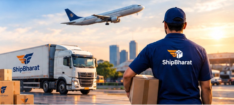 ShipBharat courier truck and delivery partner at an airport logistics hub